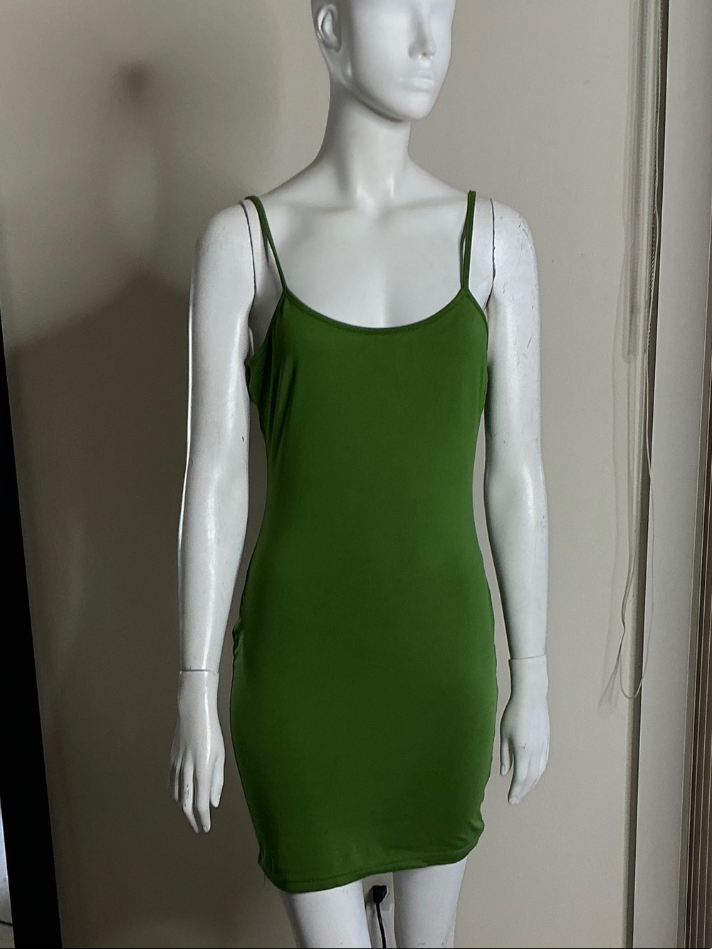 Biba Olive Green Spaghetti-Strap Mini Dress